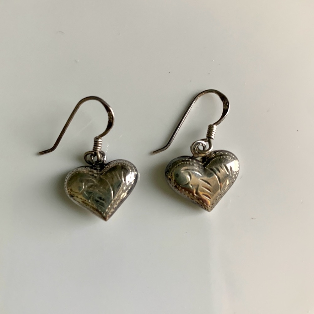 Vintage Sterling Silver Heart Dangle Earrings